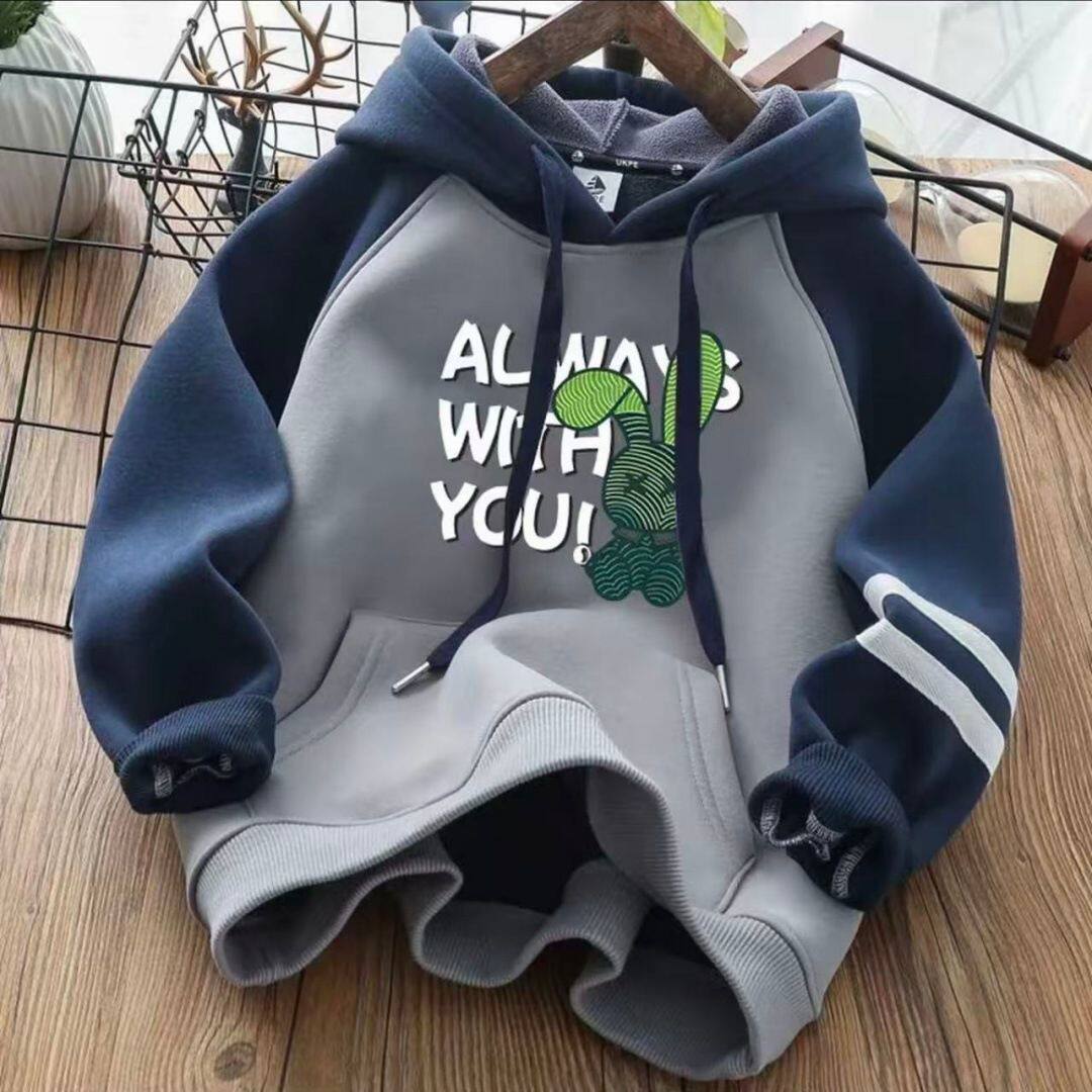 男童加绒加厚卫衣2025秋冬季新款儿童一体绒保暖连帽上衣外套潮款