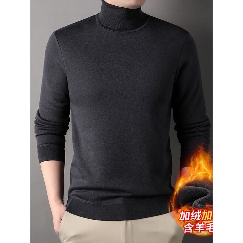 冬季男士6羊毛 精仿加绒高领毛衣针织衫保暖内搭打底衫纯色