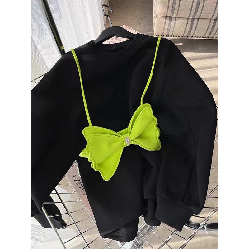 2025年秋新款卫衣女小个子设计感蝴蝶结上衣休闲时髦韩系少女洋气