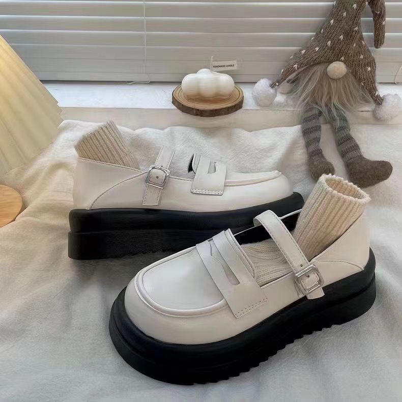 小个子增高厚底白色小皮鞋女年秋季新款日系jk玛丽珍鞋百搭鞋