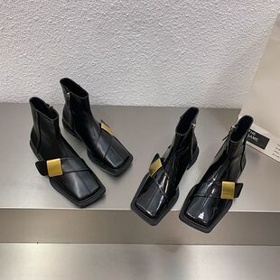 设计感韩系炸街小裸靴马丁靴新款小众平底小短靴子切尔西靴女