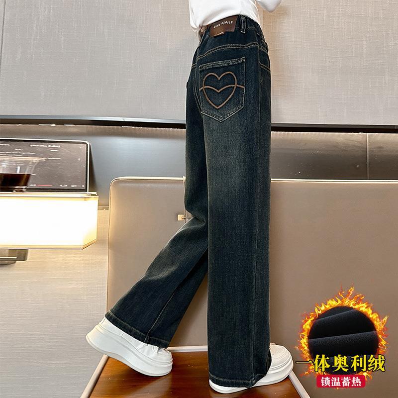 女童秋冬款阔腿裤秋装加绒中大童牛仔裤秋季女孩秋冬儿童黑色裤子