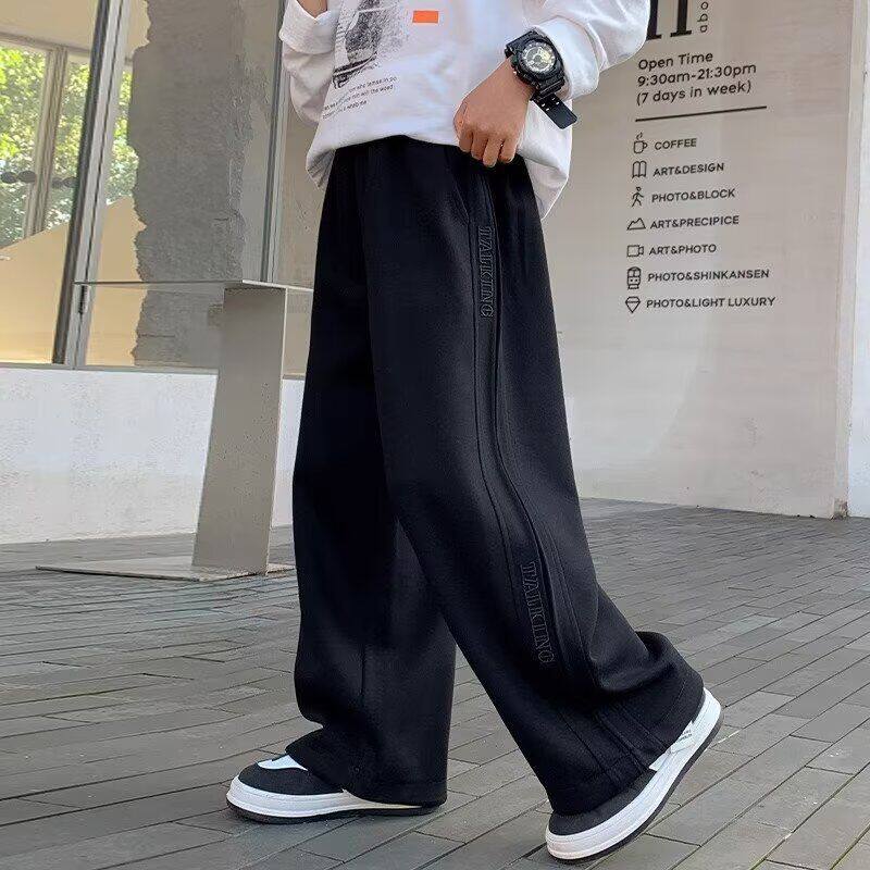 男童运动阔腿裤秋冬款儿童宽松加绒休闲裤中大男孩直筒加厚卫裤潮