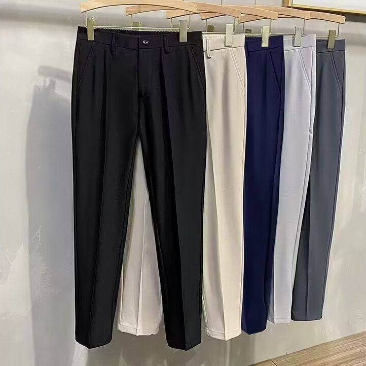 毛呢裤子男韩版秋冬新款加绒加厚九分西裤男士宽松垂感西装裤休裤