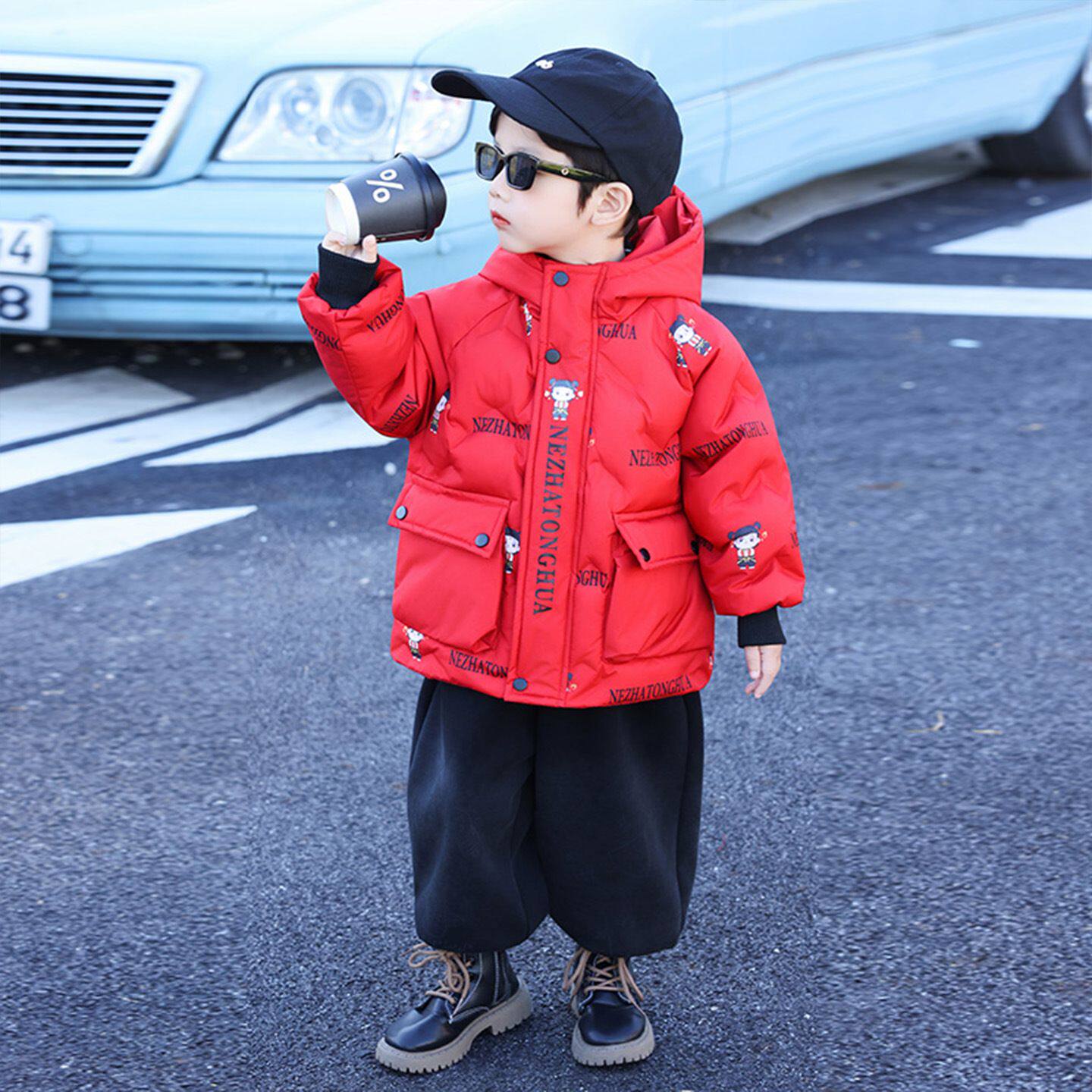 男童冬装加绒棉服2025新款儿童装加厚棉衣冬季哪吒外套男小童棉袄