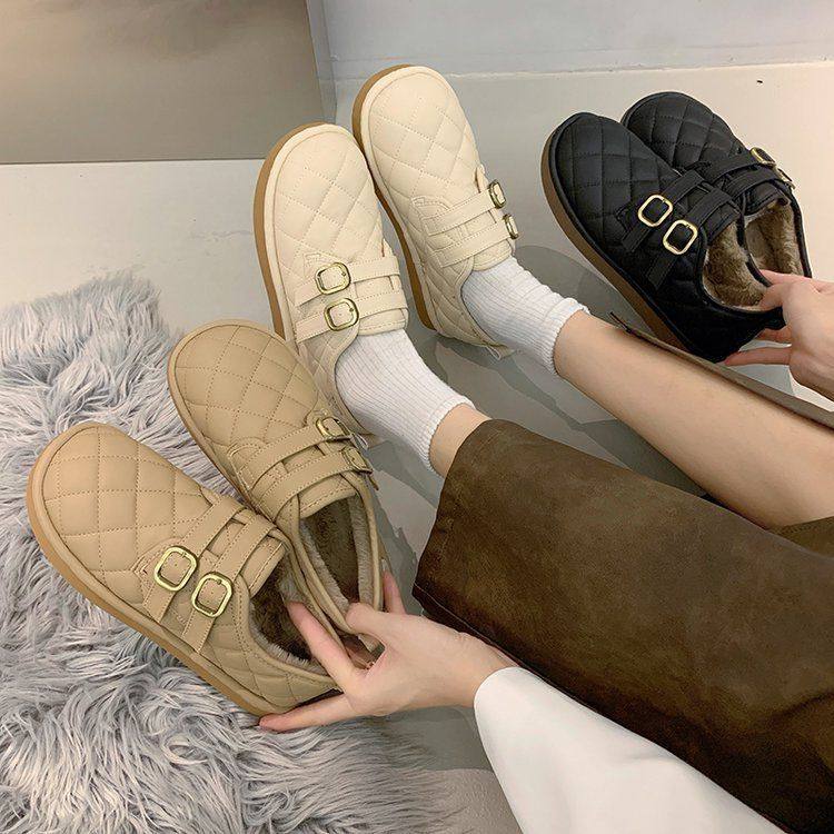 秋冬款毛毛鞋女外穿2025秋冬新款一脚蹬加绒棉鞋面包乐福豆豆鞋潮,女鞋,时尚雪地靴,淘宝优惠券,粉丝福利购,淘宝优惠卷