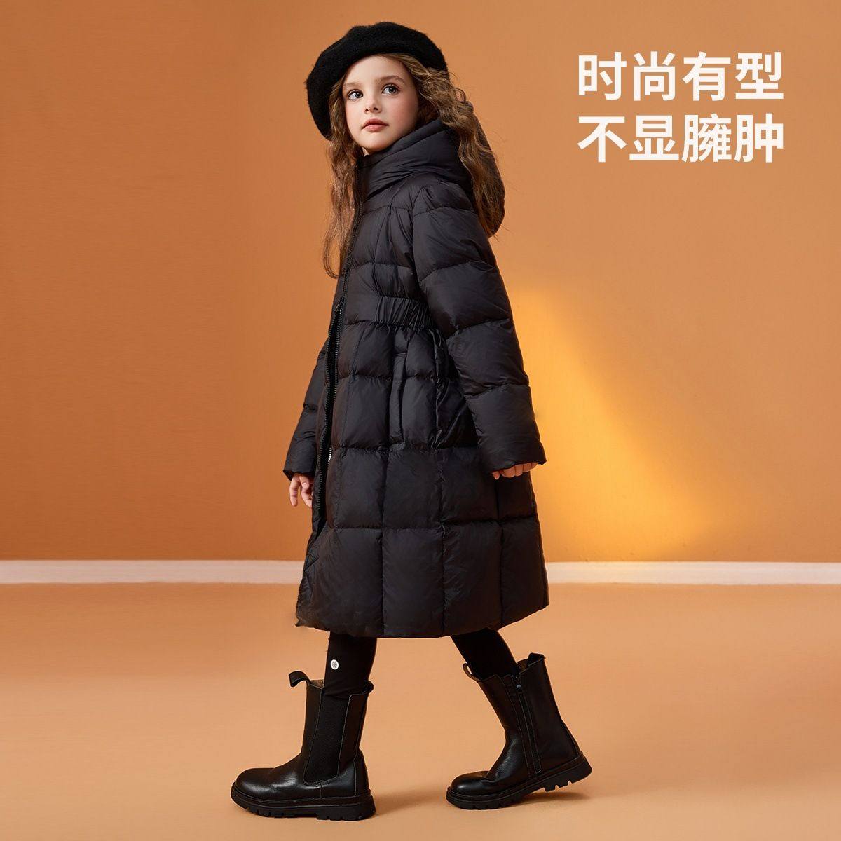 新款女童羽绒棉服中长款收腰外套中大童三防棉袄冬装加厚保暖