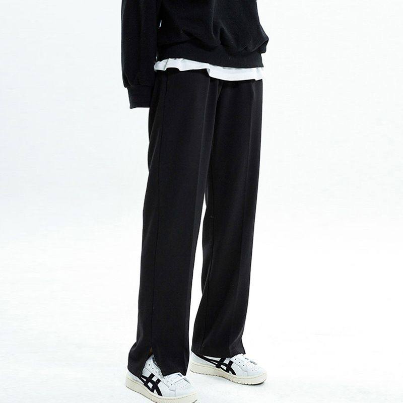 开叉西裤男高级感垂感阔腿设计感长裤秋冬直筒宽松韩版潮流西装裤