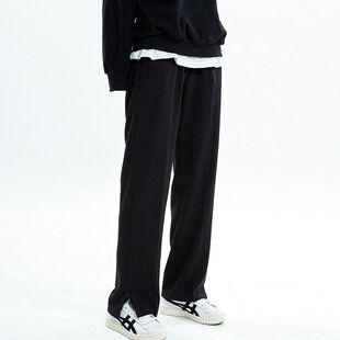 开叉西裤男高级感垂感阔腿设计感长裤秋冬直筒宽松韩版潮流西装裤