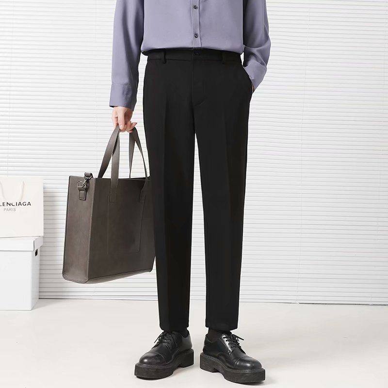 坠感西装裤男秋冬毛呢九分休闲西裤男士宽松直筒港风阔腿拖地长裤