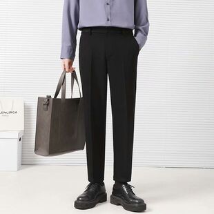 坠感西装裤男秋冬毛呢九分休闲西裤男士宽松直筒港风阔腿拖地长裤