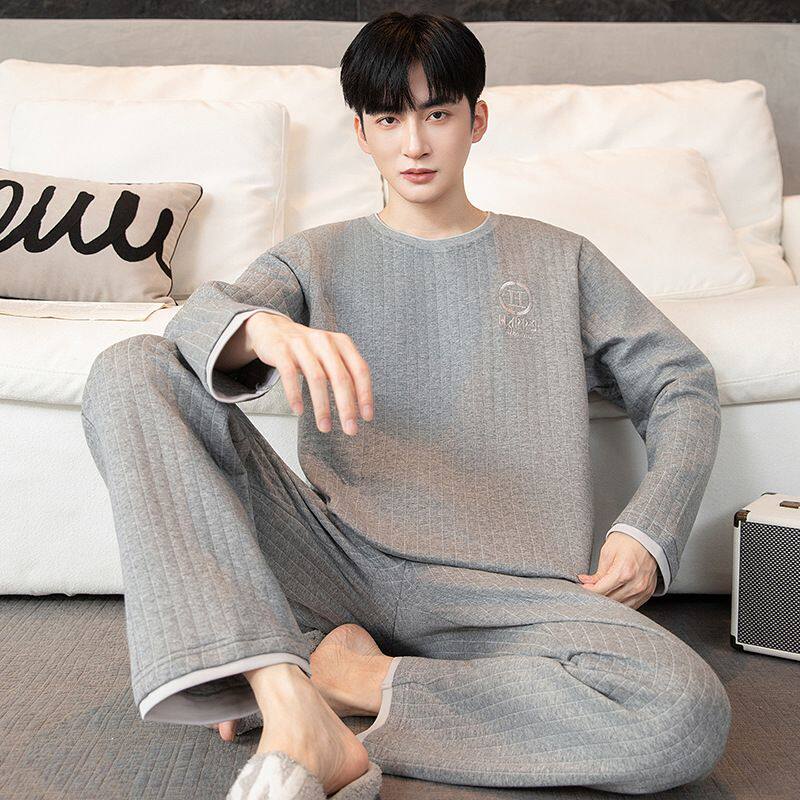 睡衣男秋冬季2025年新款空气夹层棉男士加绒加厚保暖可外穿家居服