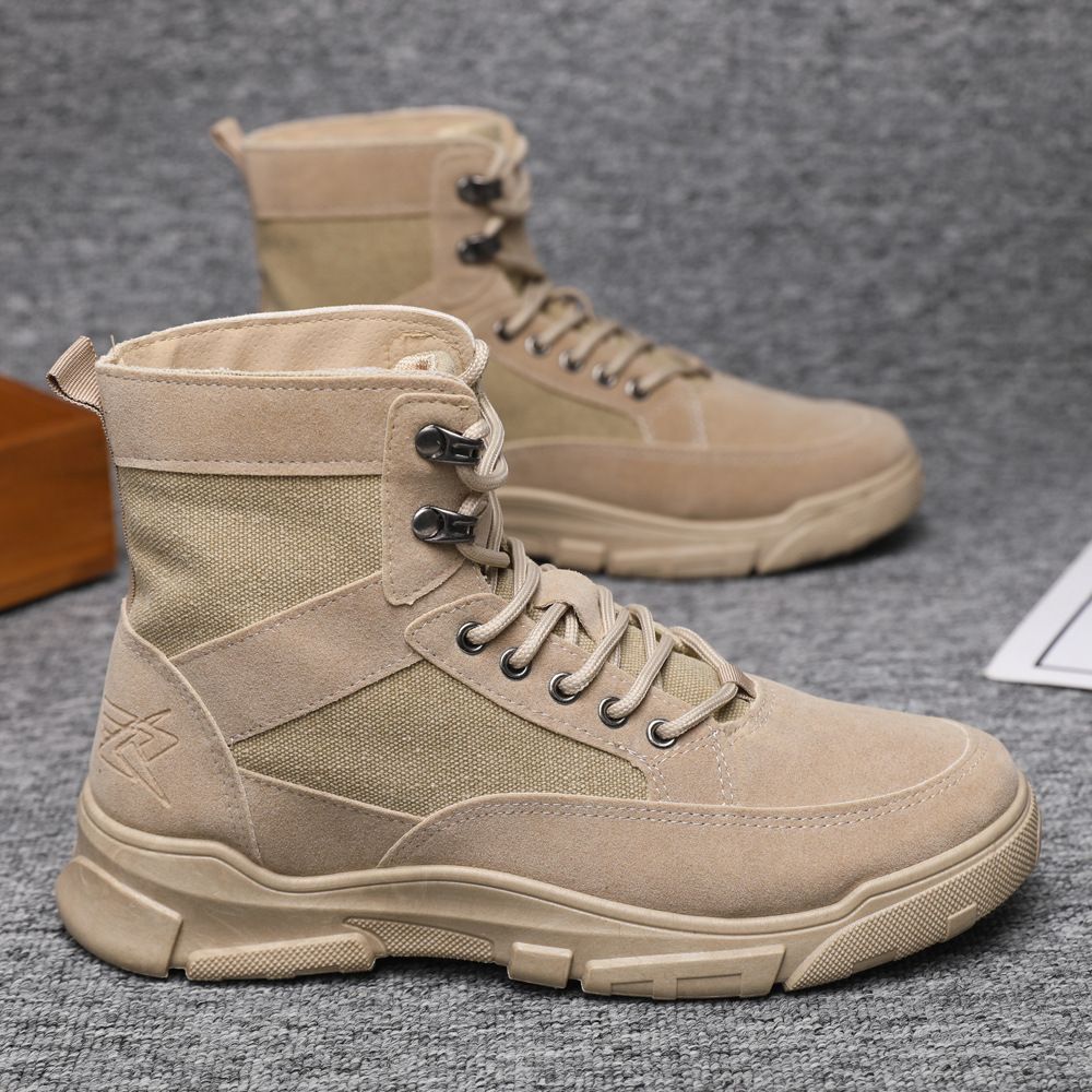 马丁靴男款高帮春秋季冬2025透气靴中帮帆布鞋透气户外防滑登山鞋