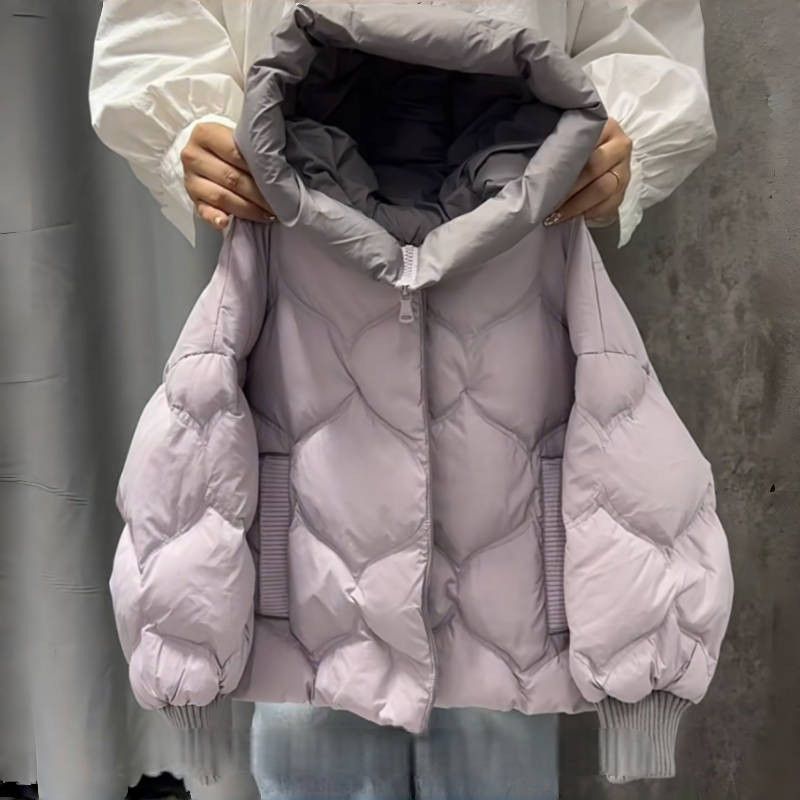 2025新款秋冬款中大童时尚色菱形格羽绒棉衣短款加厚棉服外套