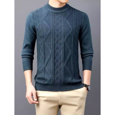 含羊绒提花针织衫毛衣男士冬季半高领加厚保暖内搭打底羊毛衫上衣