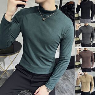 高领打底衫男士秋冬季内搭双面加绒男款保暖长袖T恤德绒打底衫男