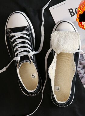 加绒帆布鞋男韩版休闲鞋秋冬加厚保暖棉鞋ins板鞋百搭情侣鞋N01