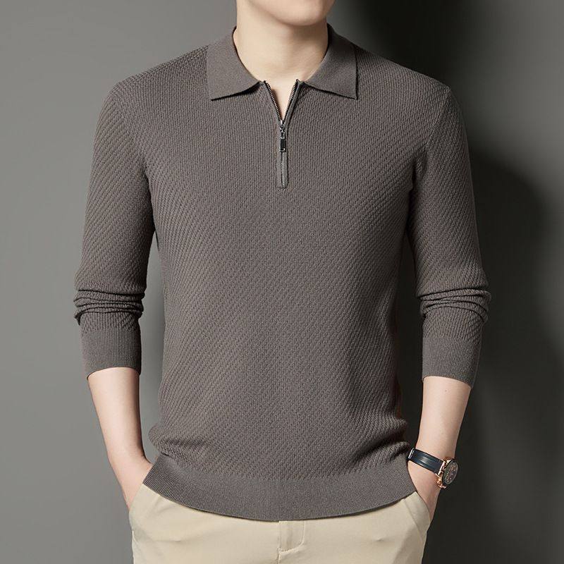 男士羊毛t恤春秋长袖潮流百搭翻领拉链针织衫中年时尚毛衣打底衫,男装,羊绒套衫,淘宝优惠券,粉丝福利购,淘宝优惠卷