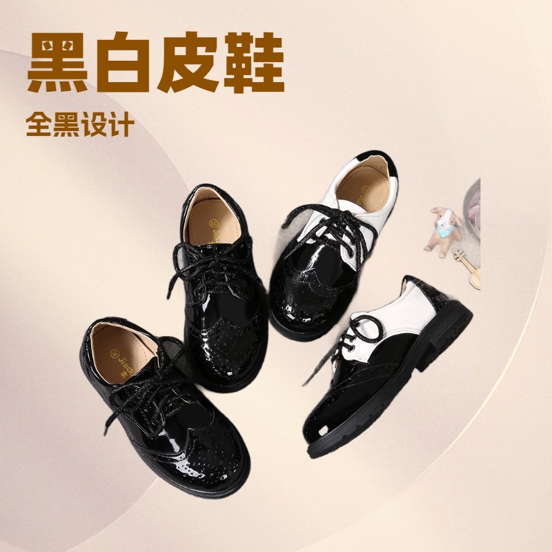 男女童黑白皮鞋2025新款英伦风休闲表演出单鞋中大童韩版学生宝宝