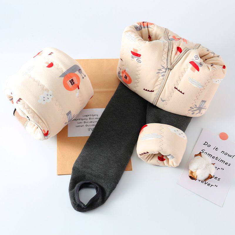 24秋冬季儿童装特厚打底裤中大童笑脸腰一体裤女童踩脚裤弹力棉裤