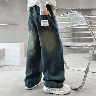 男童裤子秋冬2026新款牛仔裤中大童洋气休闲裤儿童加绒长裤阔腿裤