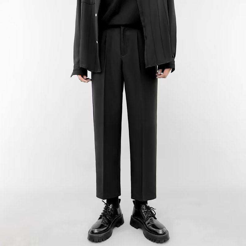 港风直筒休闲西裤男九分裤韩版坠垂感休闲长裤男士秋冬直筒西装裤