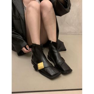 设计感小众平底韩系小裸靴马丁靴切尔西靴2025新款 炸街小短靴子女