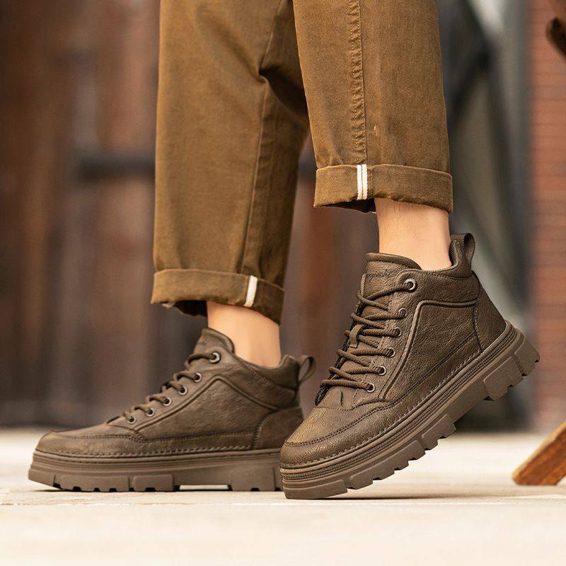 男鞋2025秋冬新款中帮工装靴男士时尚厚底马丁靴户外高帮休闲鞋,流行男鞋,马丁靴,淘宝优惠券,粉丝福利购,淘宝优惠卷