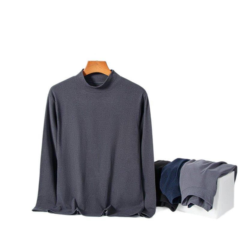 男款纯色简约长袖内搭保暖内衣 半高领德绒打底衫男长袖T恤定 制