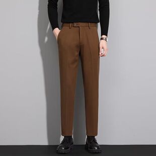 秋冬毛呢裤子男休闲潮流九分裤磨毛厚款直筒修身百搭长裤呢料西裤