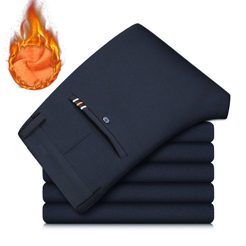 秋冬厚款西裤男加绒修身直筒弹力免烫青年商务正装职业百搭休闲裤