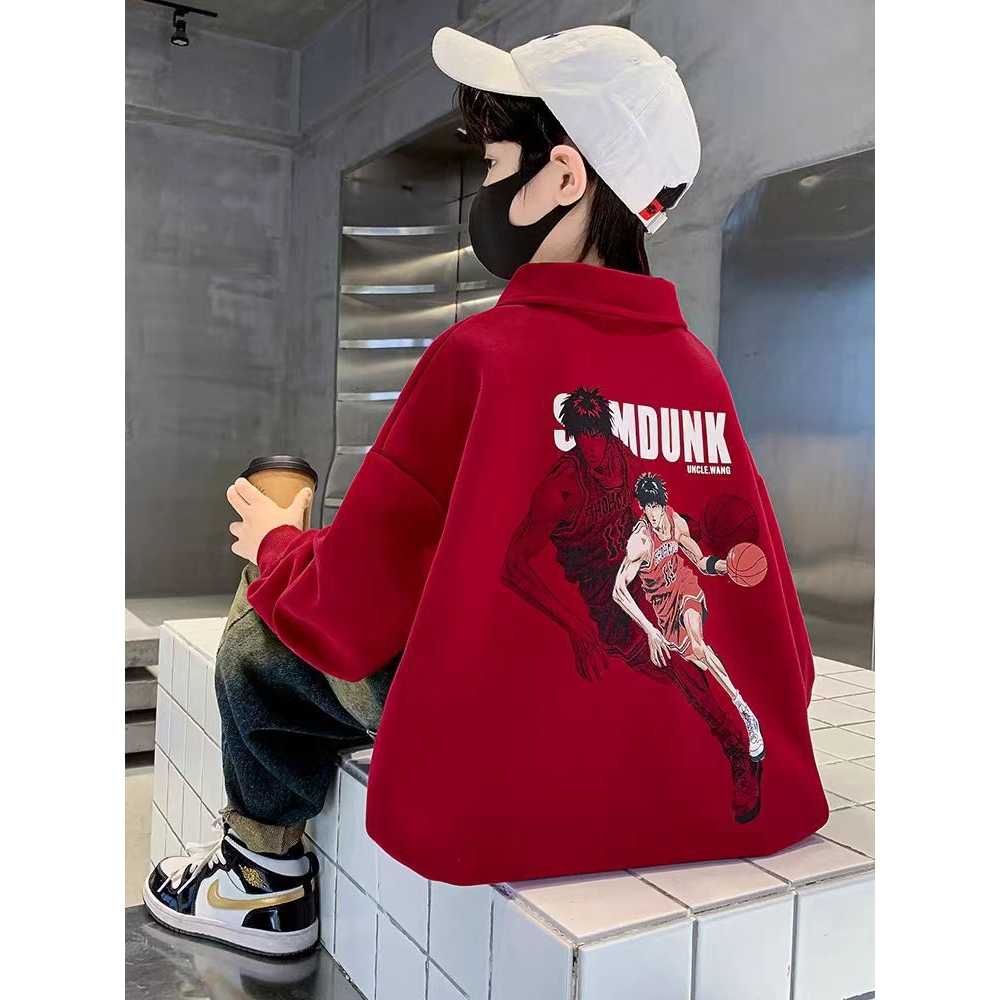 男童春秋冬季加绒卫衣新款儿童帅气炸街中大童宽松百搭POLO衫