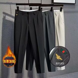 西装裤男秋冬加绒韩版潮流修身小脚九分裤子男休闲正装小西裤