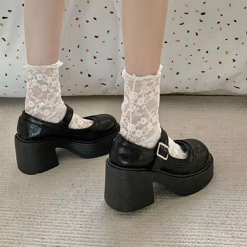 学生校园风增高厚底玛丽珍小皮鞋女夏秋显瘦黑色气质复古单鞋