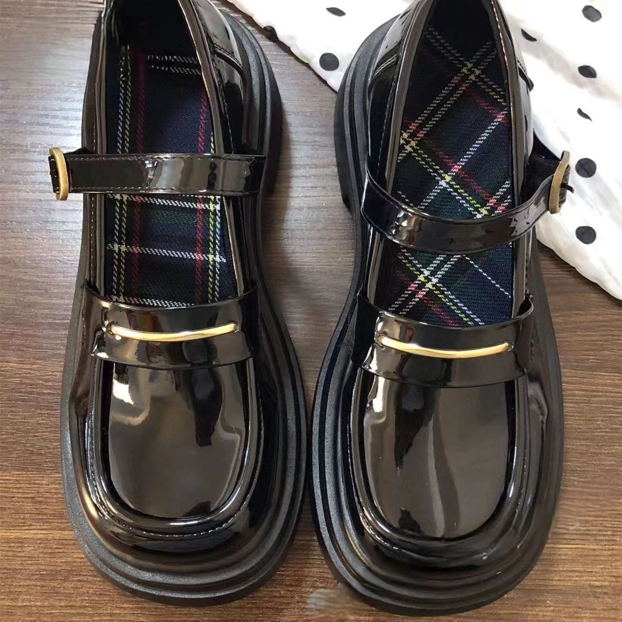 新款黑色百搭粗跟厚底英伦风小皮鞋女新款jk复古法式玛丽珍鞋