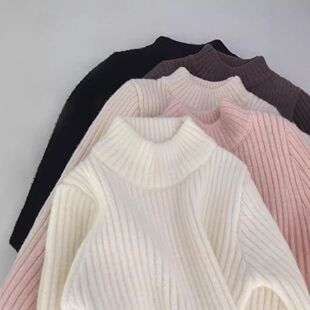 2025秋冬季新款加厚女童加绒毛衣儿童一体绒半高领针织衫打底衫