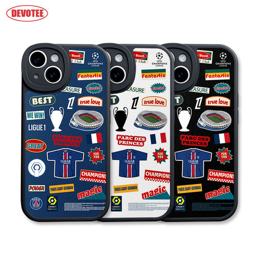 巴黎圣日尔曼手机壳16Promax法甲15plus全包ip14/13mini皮纹软壳mate70欧冠pura70足球K80米15荣耀200 iQOO13