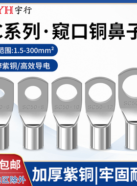 SC窥口镀锡铜鼻子冷压接线端子电缆电线压线接头船用镀锡线耳鼻子