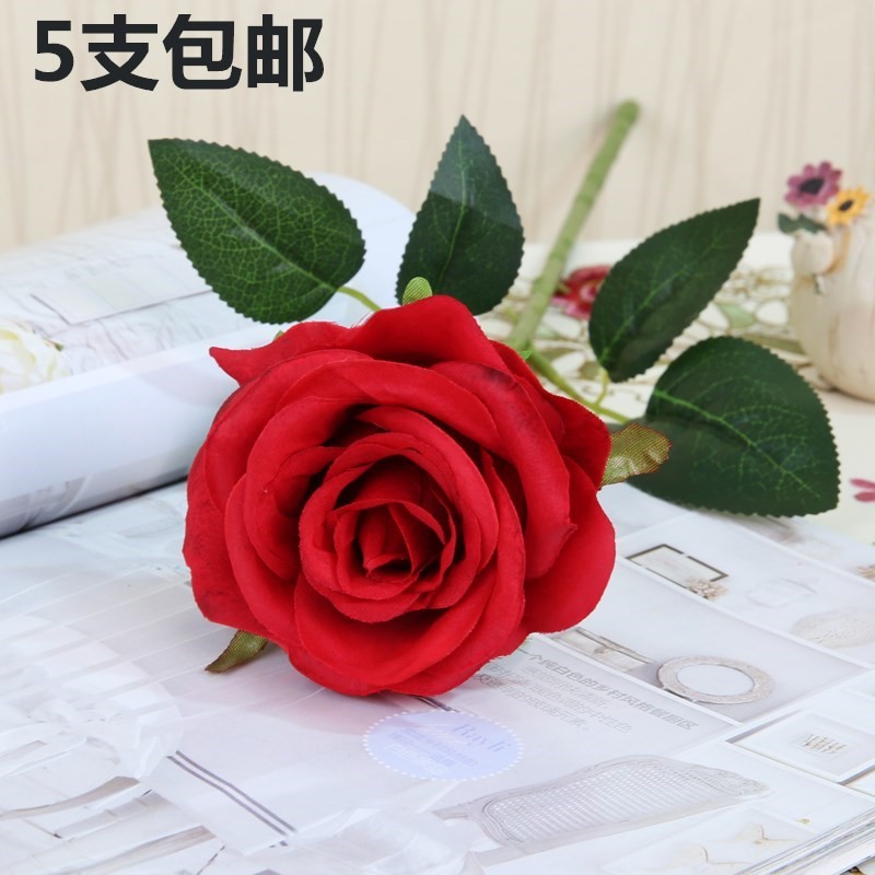 玫瑰花一支仿真单只真花塑料花假花客厅室内摆设装饰单支小饰品