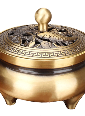 香炉黄铜家用室内沉香熏香炉檀香安神盘香创意摆件盘香三足香薰炉