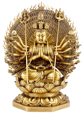 黄铜千手观音佛像供奉家用客厅摆件家居装饰摆设坐观世音菩萨铜像