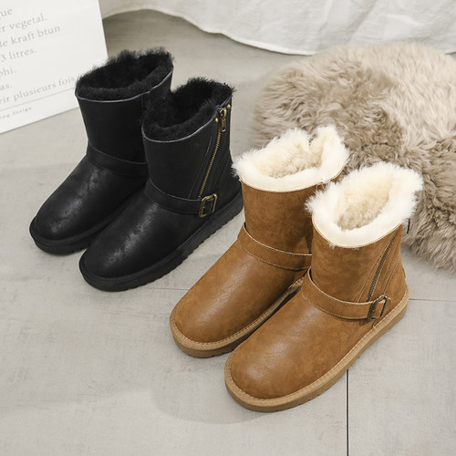 雪地靴女羊皮毛一体2023冬新款