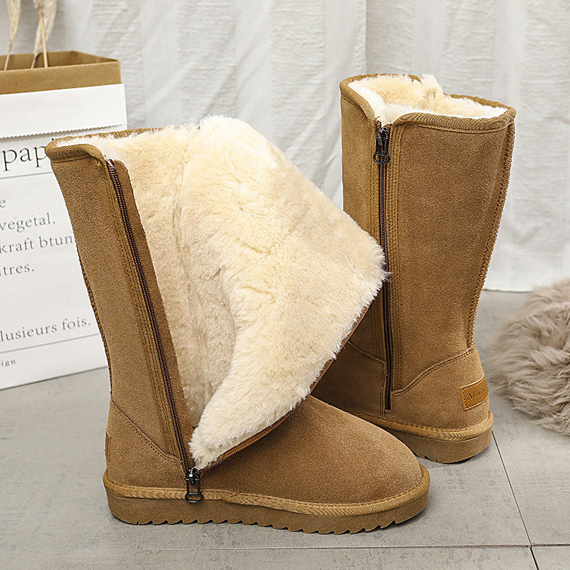 冬季高筒雪地靴女侧拉链加绒