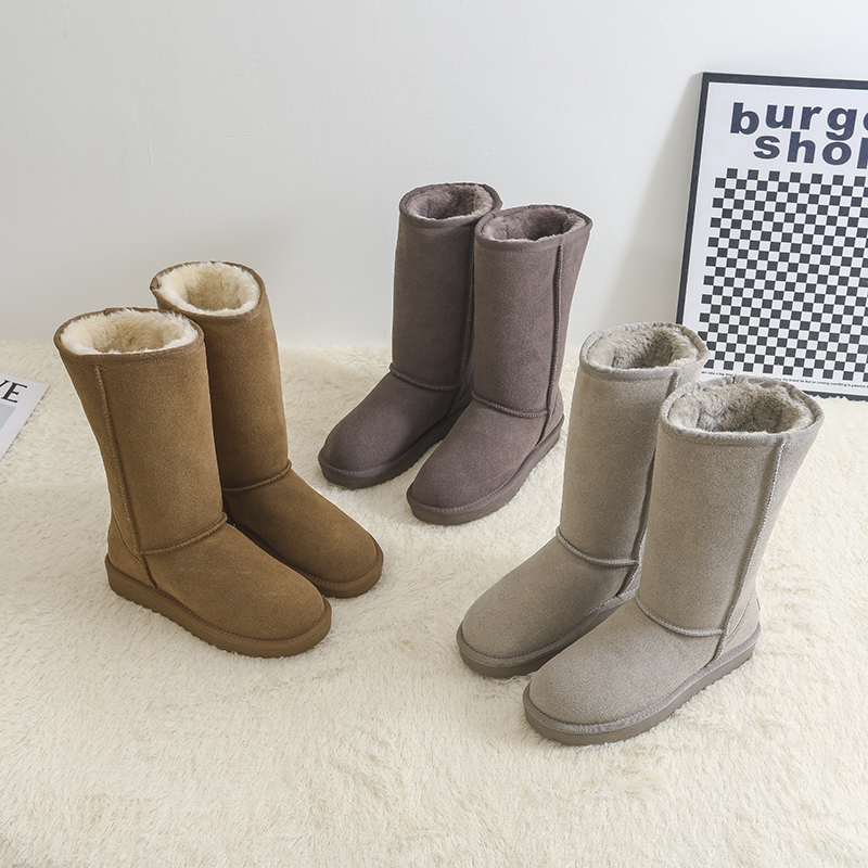 雪地靴女2024款冬季高筒牛皮防滑