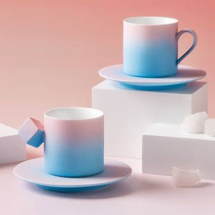 HE景德镇手工手绘咖啡杯马克杯水杯陶瓷杯碟套装送礼结婚乔迁情侣