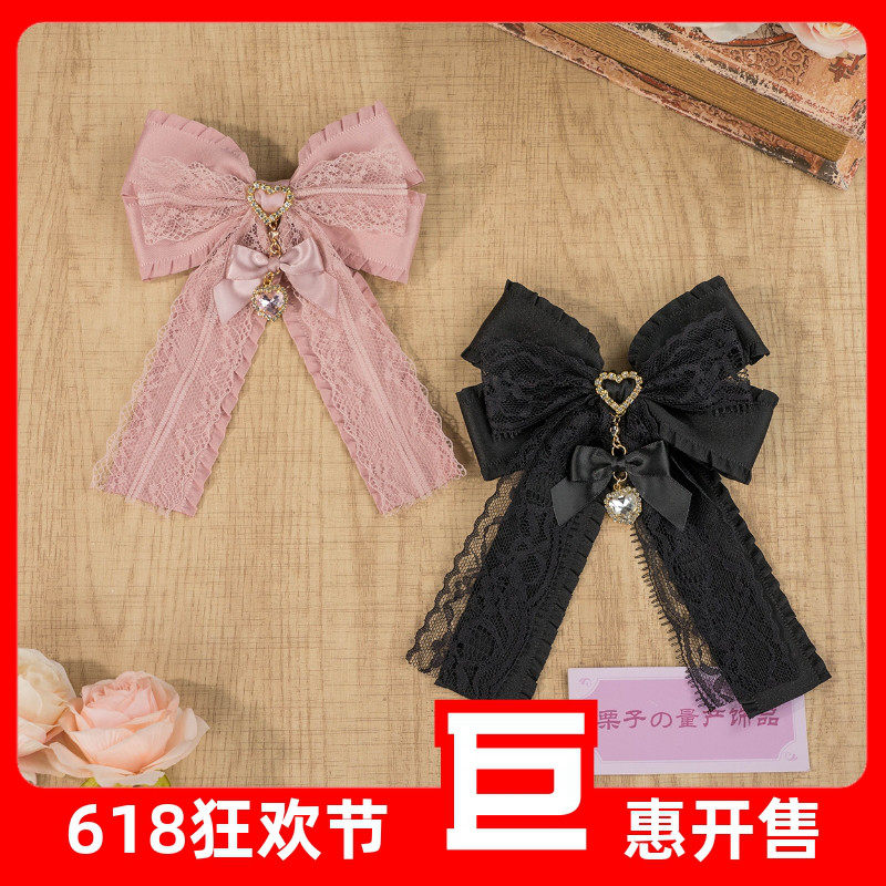 日系手作可爱少女蕾丝爱心大蝴蝶结包包万能挂件痛包饰品可爱胸针