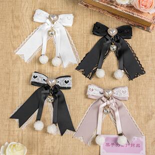 日系毛球爱心蕾丝蝴蝶结发夹蕾蕾系量产型边夹Lolita甜美少女头饰