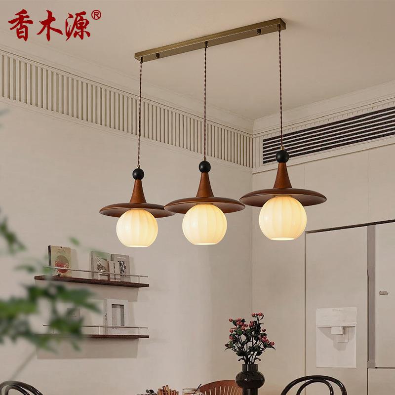 中古风餐厅灯吊灯法式复古餐桌吧台灯美式简约实木床头小吊灯3714