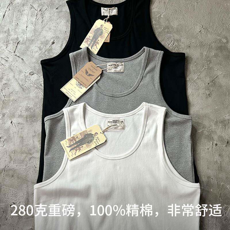 美式280G重磅纯棉运动背心无袖背心弹性训练打底男纯白灰黑老汉衫