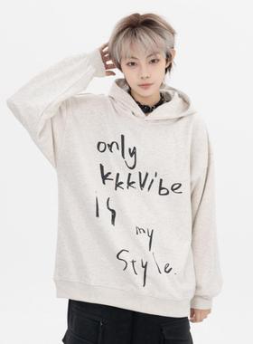 KKKVIBE百搭涂鸦字母宽松连帽卫衣秋冬情侣长袖上衣帽衫男女